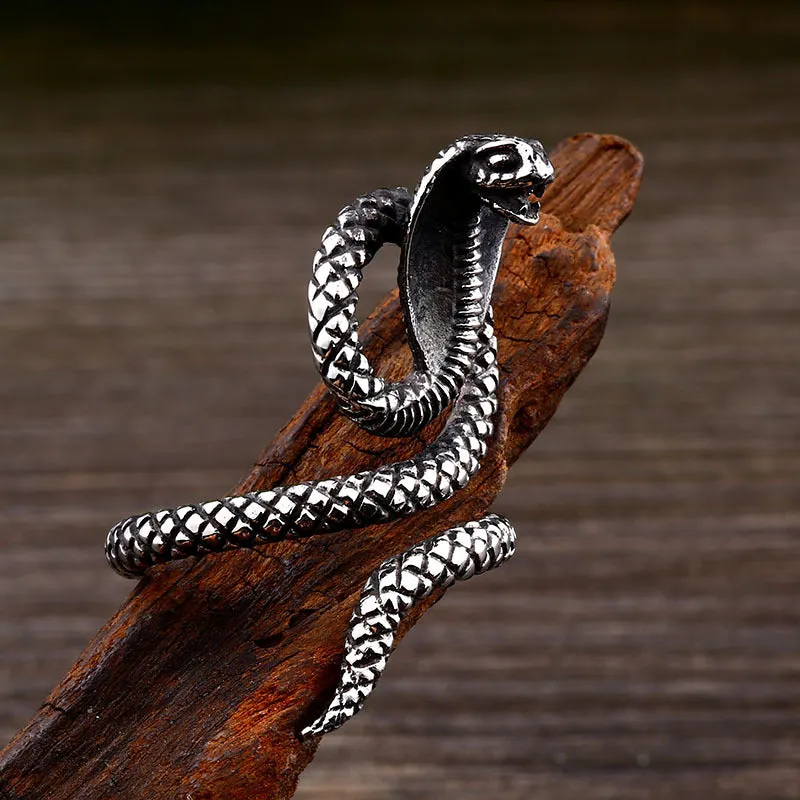 Customizable Titanium Steel Snake Ring for Men - European and American Style Open Jewelry