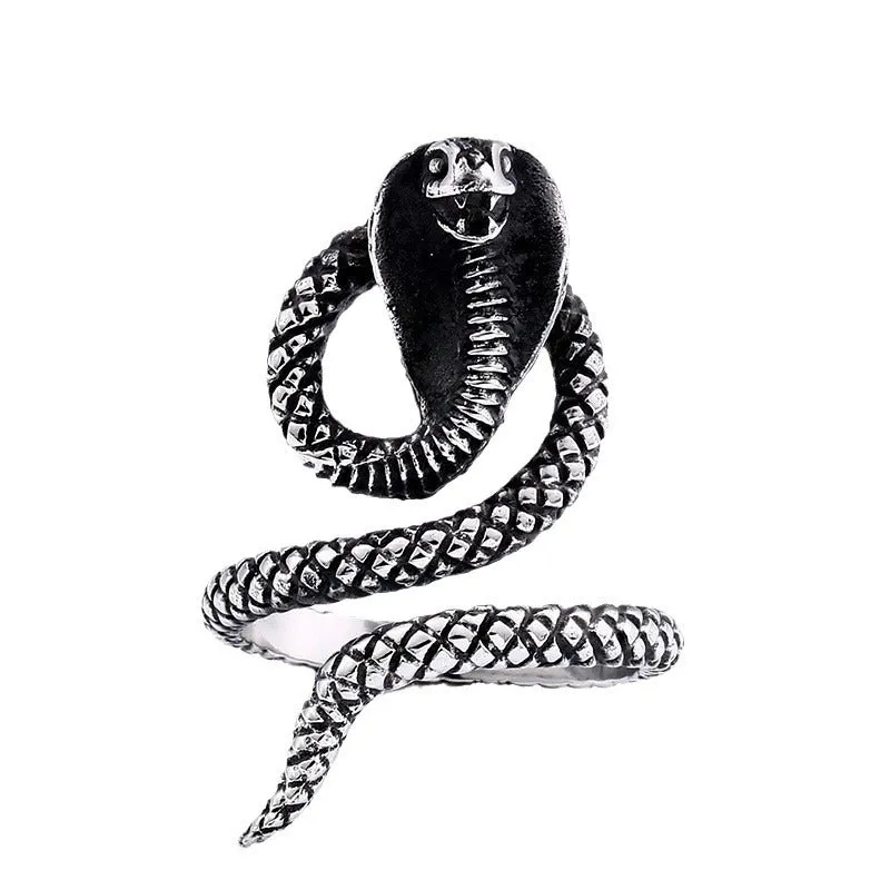 Customizable Titanium Steel Snake Ring for Men - European and American Style Open Jewelry