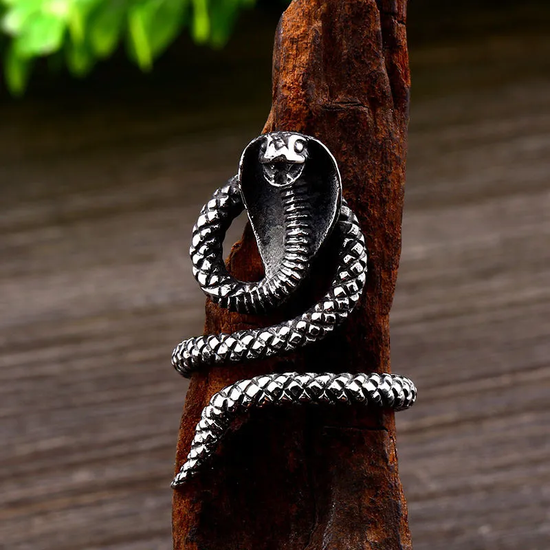 Customizable Titanium Steel Snake Ring for Men - European and American Style Open Jewelry