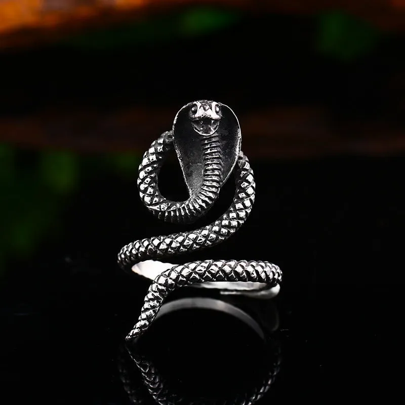 Customizable Titanium Steel Snake Ring for Men - European and American Style Open Jewelry