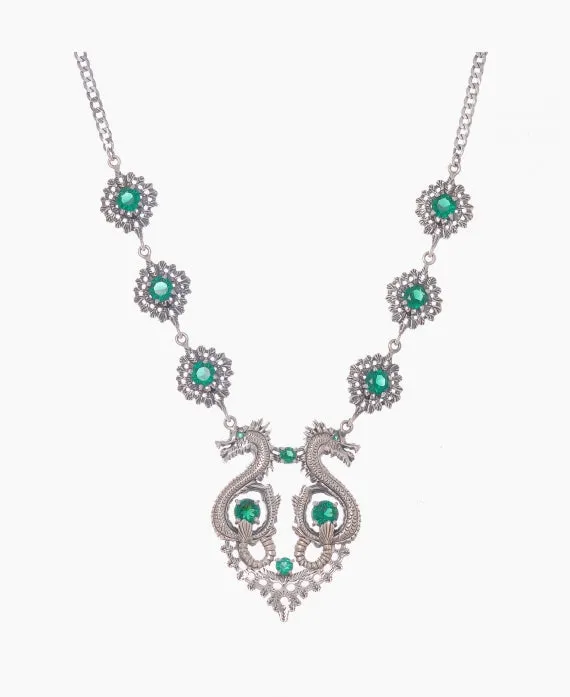 Dragon Queen Necklace in Silver   Emerald - By Ana Moura