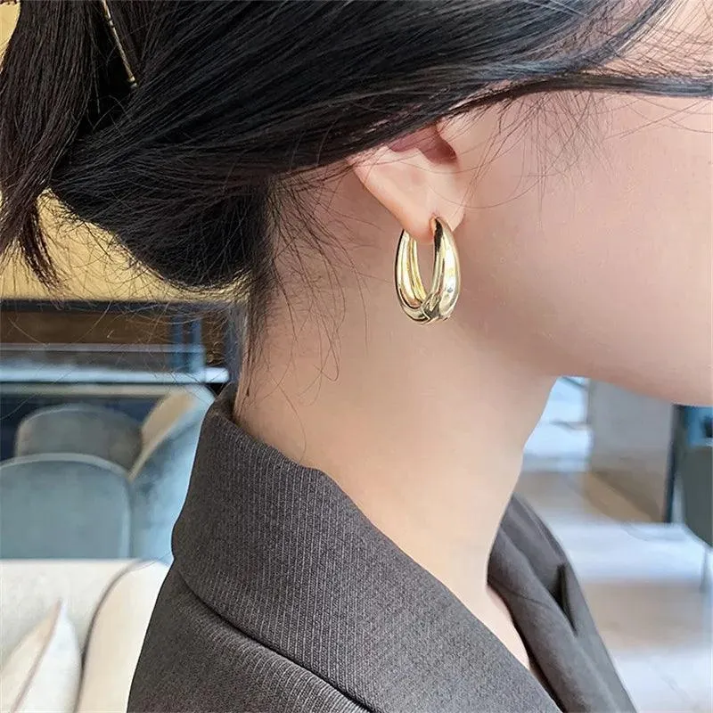 Elegant Korean Metal Hoop Earrings: Stylish Jewelry for Women - Elevate Your Look