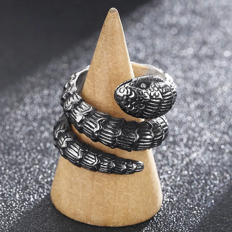 Exaggerated Stainless Steel Python Ring - Bold Retro Punk Style for Men