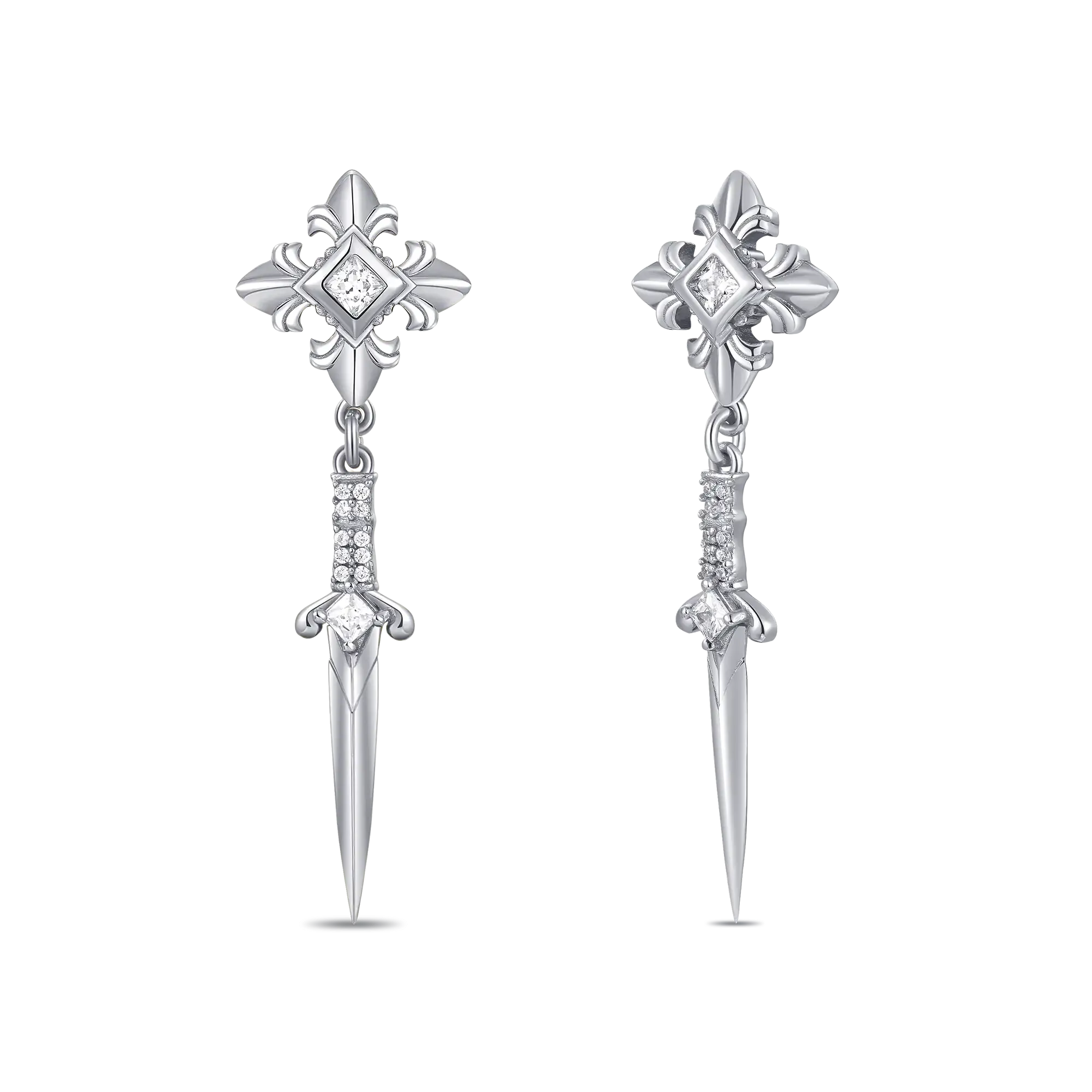 Fleur De Lis Sword Drop Earrings - Pair