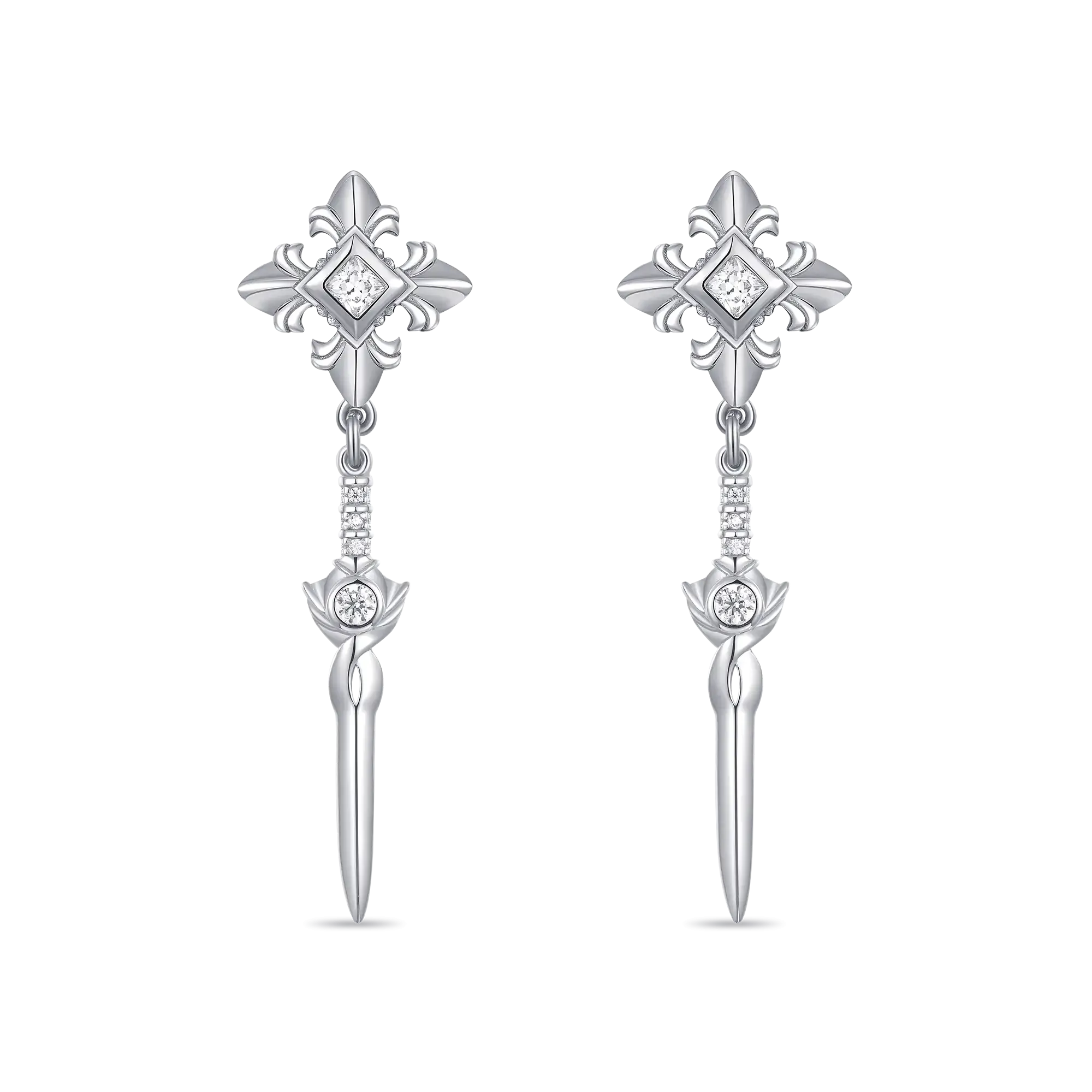 Fleur De Lis Sword Drop Earrings - Pair