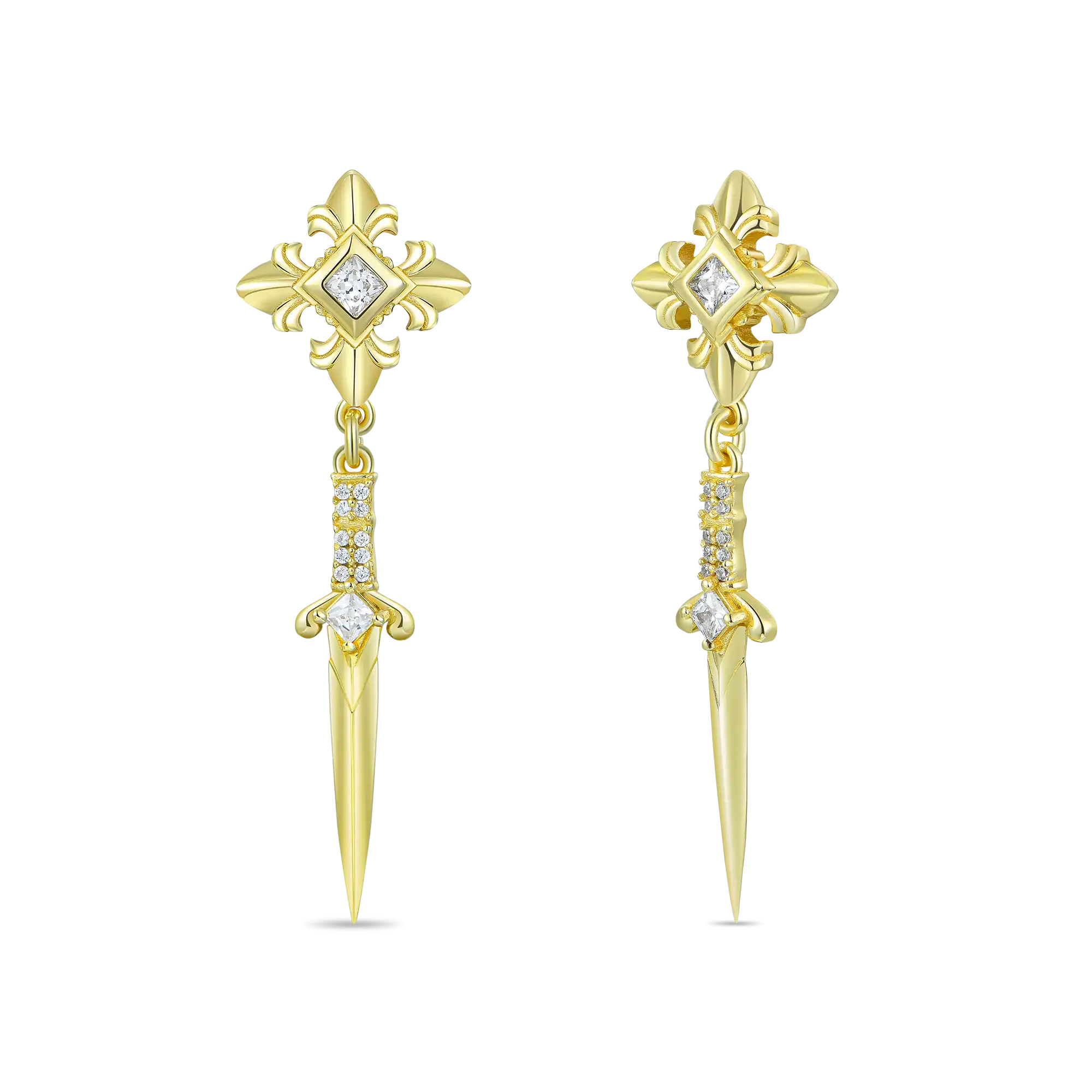 Fleur De Lis Sword Drop Earrings - Pair