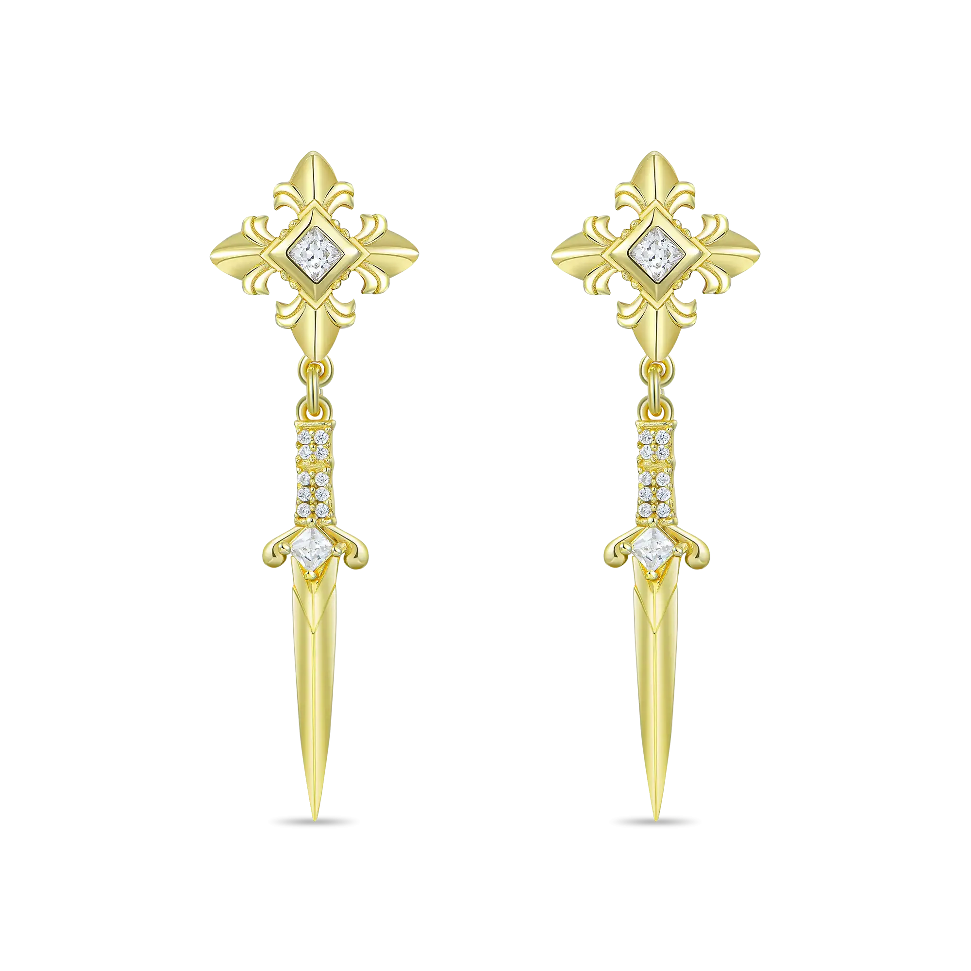 Fleur De Lis Sword Drop Earrings - Pair