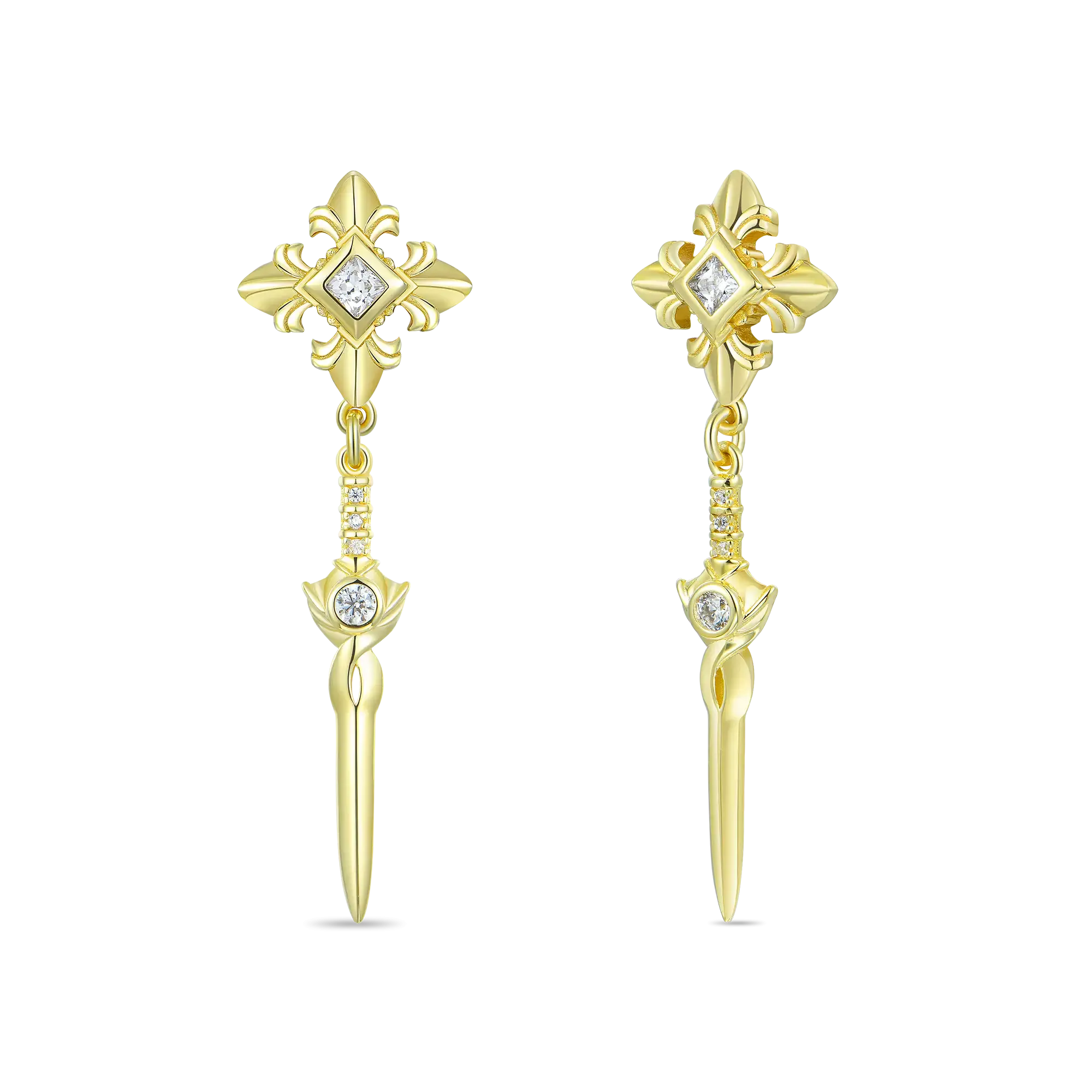 Fleur De Lis Sword Drop Earrings - Pair