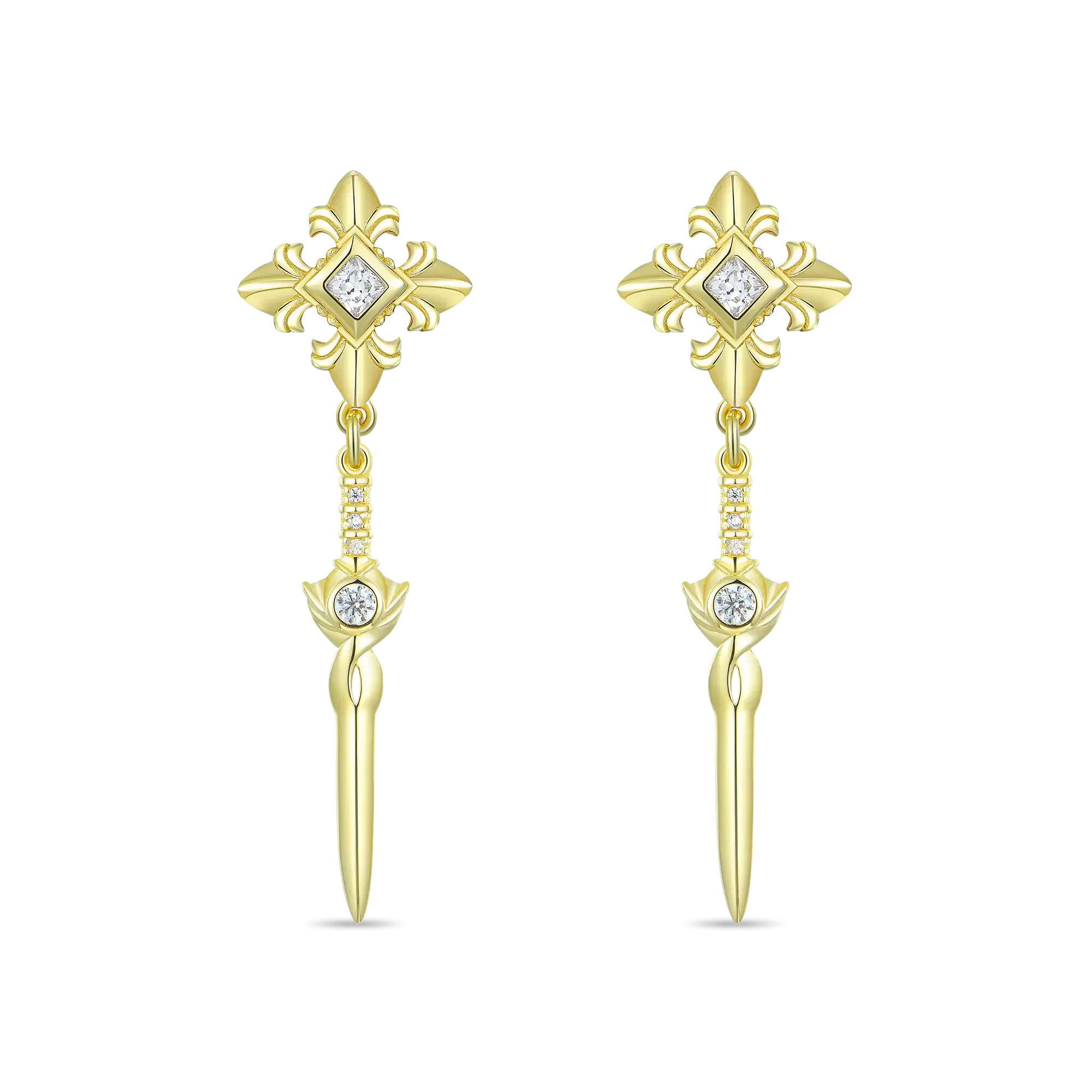 Fleur De Lis Sword Drop Earrings - Pair