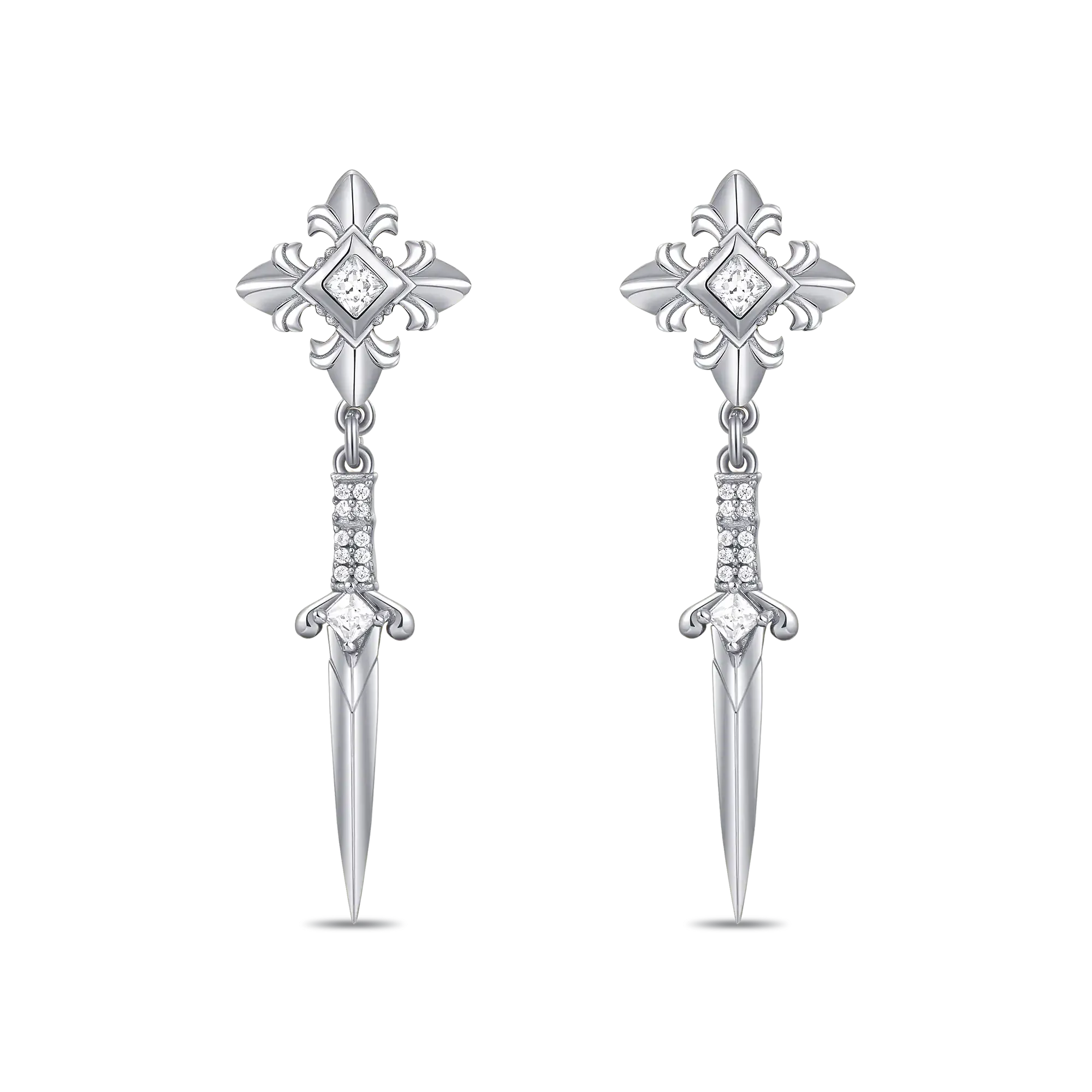 Fleur De Lis Sword Drop Earrings - Pair