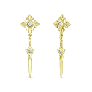 Fleur De Lis Sword Drop Earrings - Pair