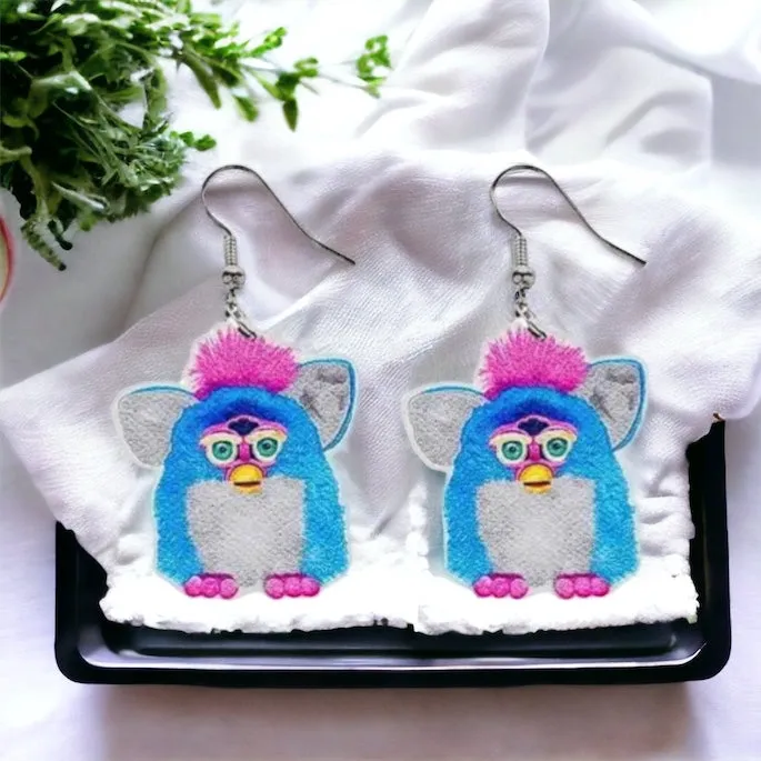 Furby Earrings - Handmade Jewelry, Lucky Troll, Rainbow Troll, Handmade Earrings, Funny Gift