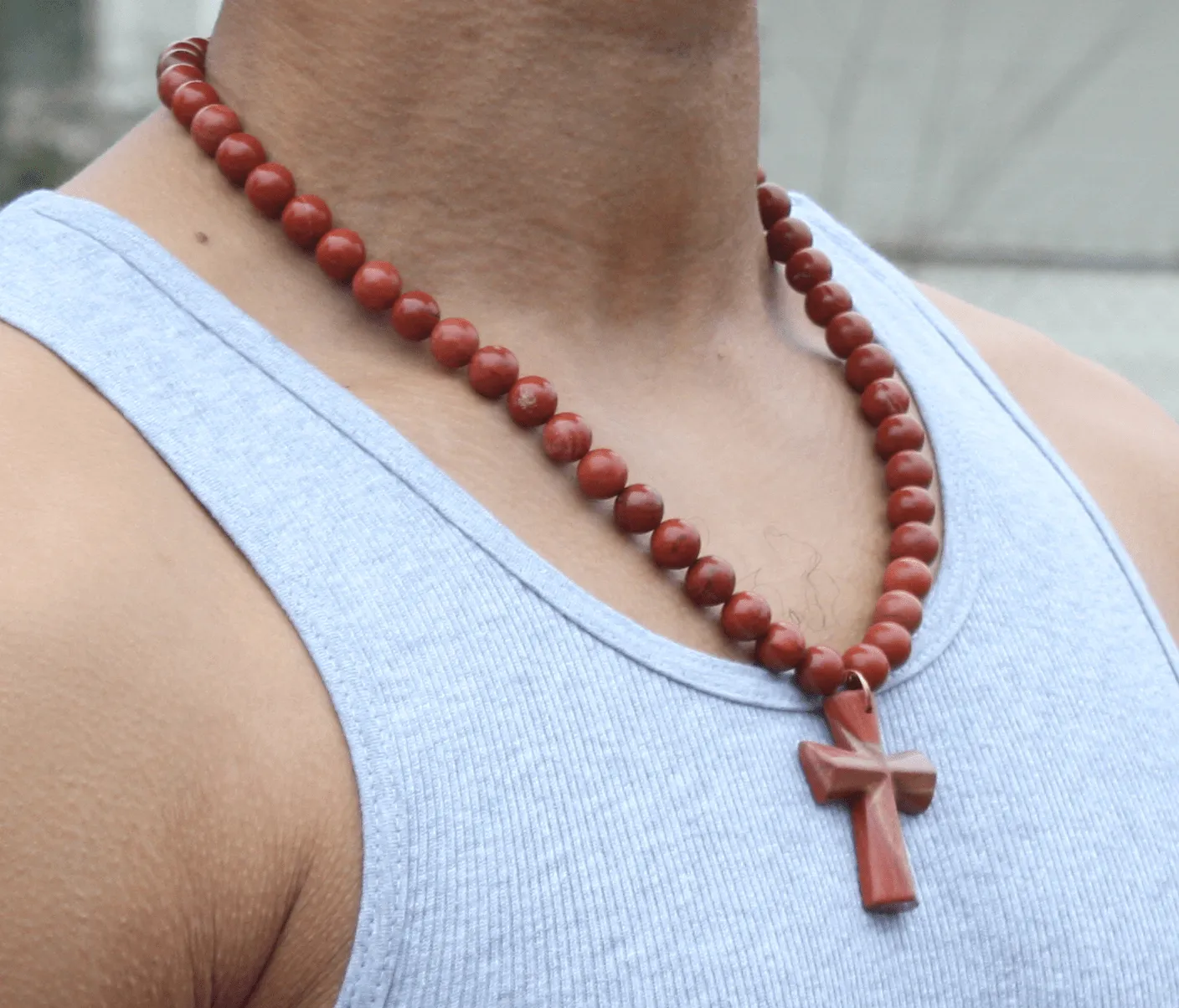 Genuine Red Jasper Necklace with Red Jasper Cross - Gift for Men/Woman - Spiritual Accessories - Religious Symbol