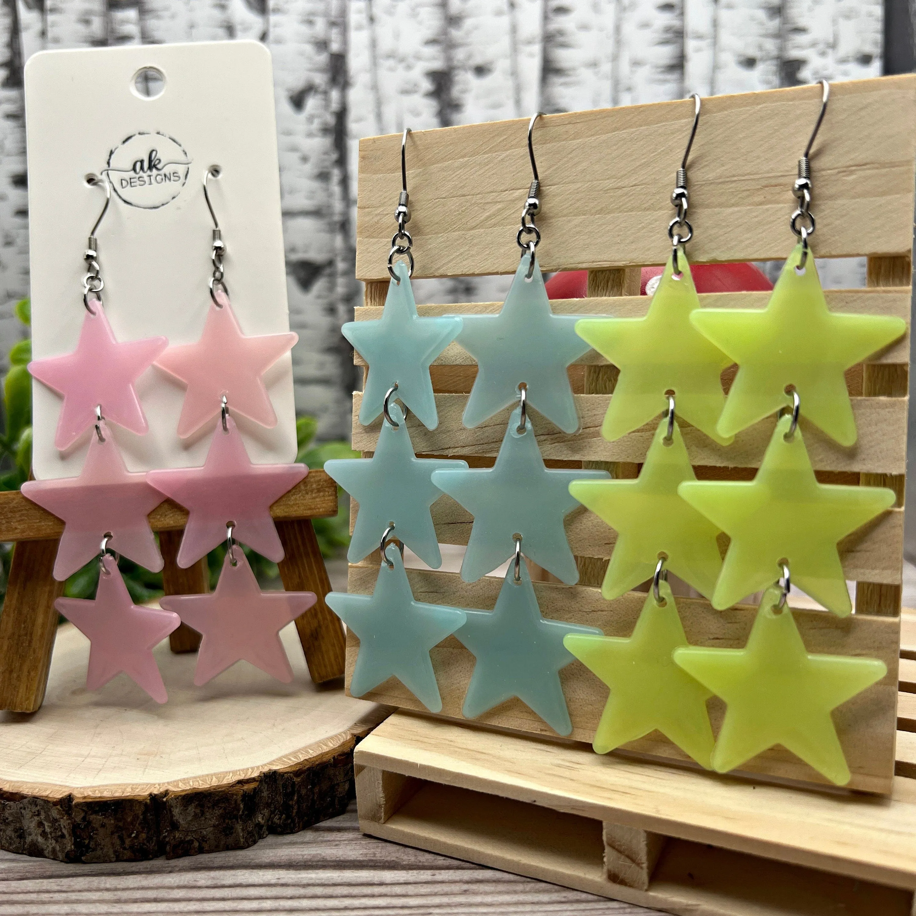 Glow in the Dark Stars, 90s Kid Retro Stainless Steel  Earrings, Hypoallergenic Gift