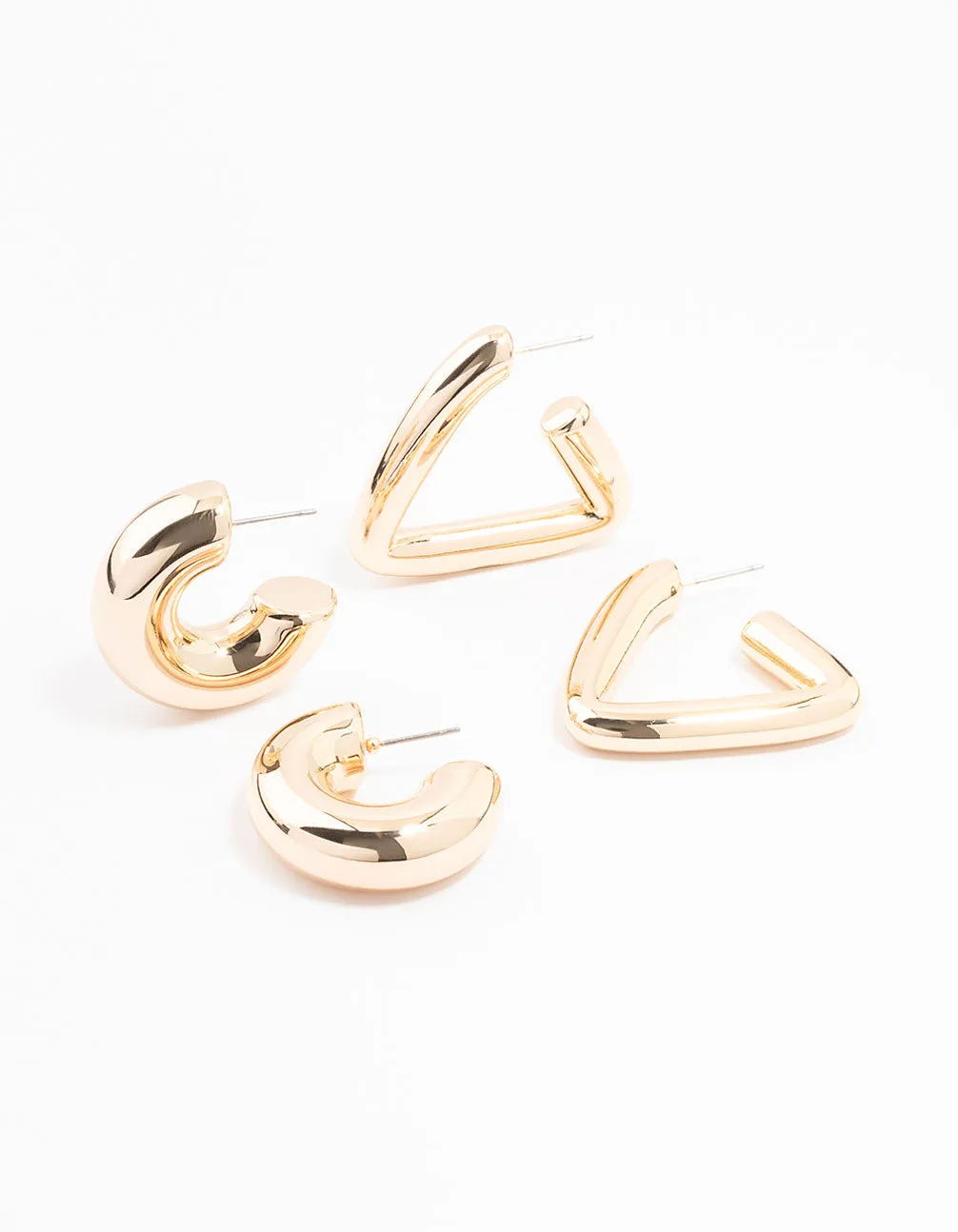 Gold Mixed Shape Hoop Earrings 2-Pack