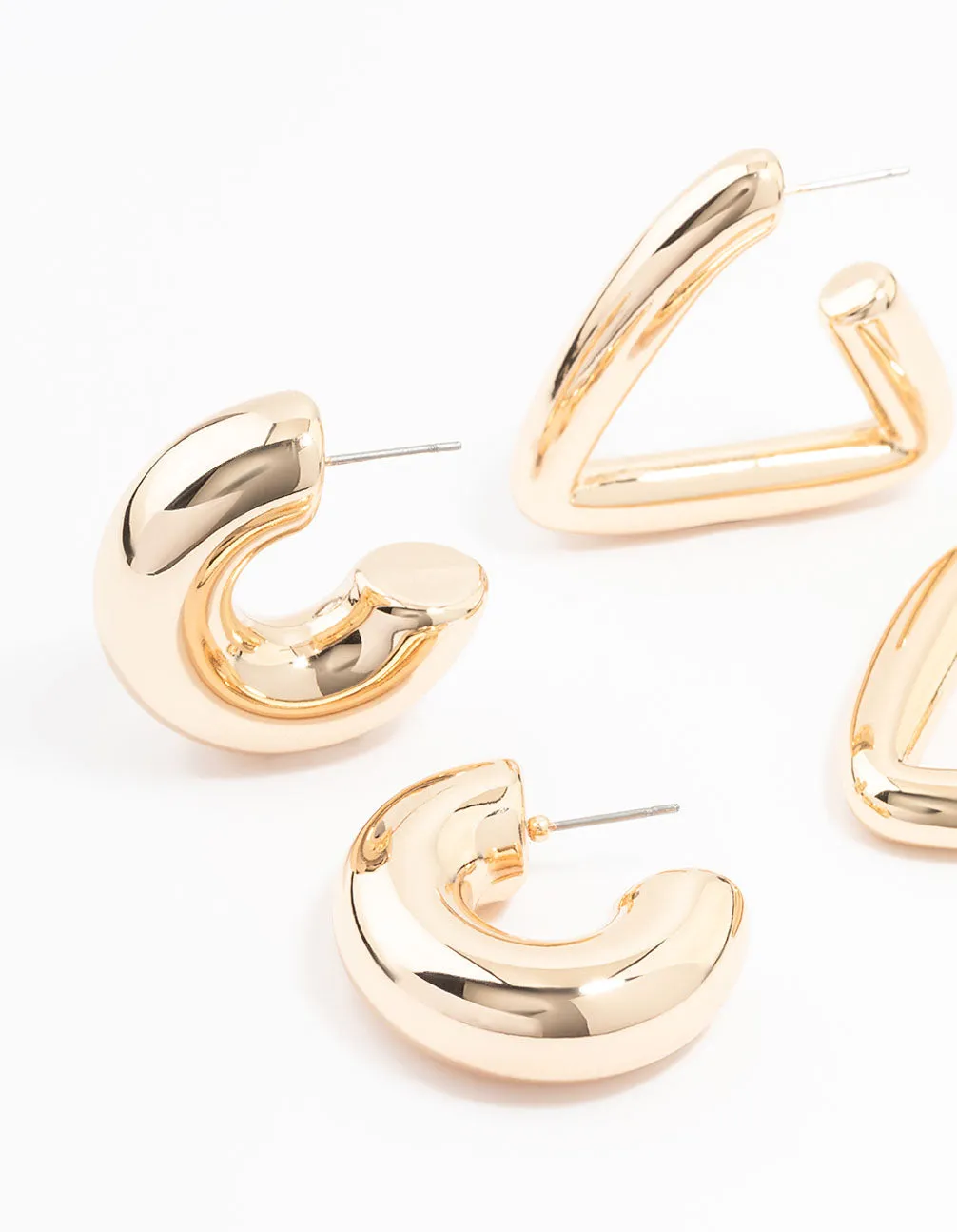 Gold Mixed Shape Hoop Earrings 2-Pack