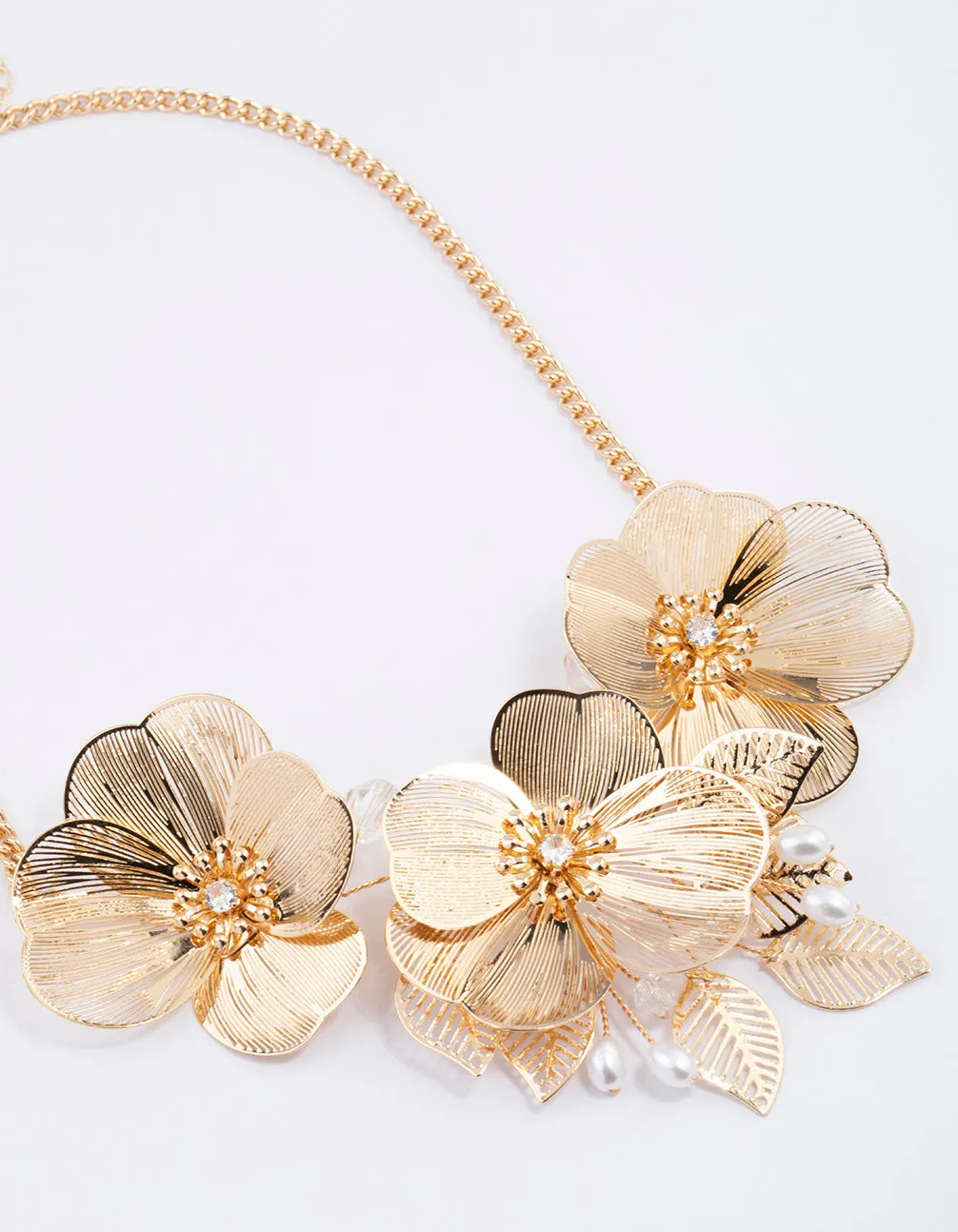 Gold Statement 3D Fine Flower Necklace