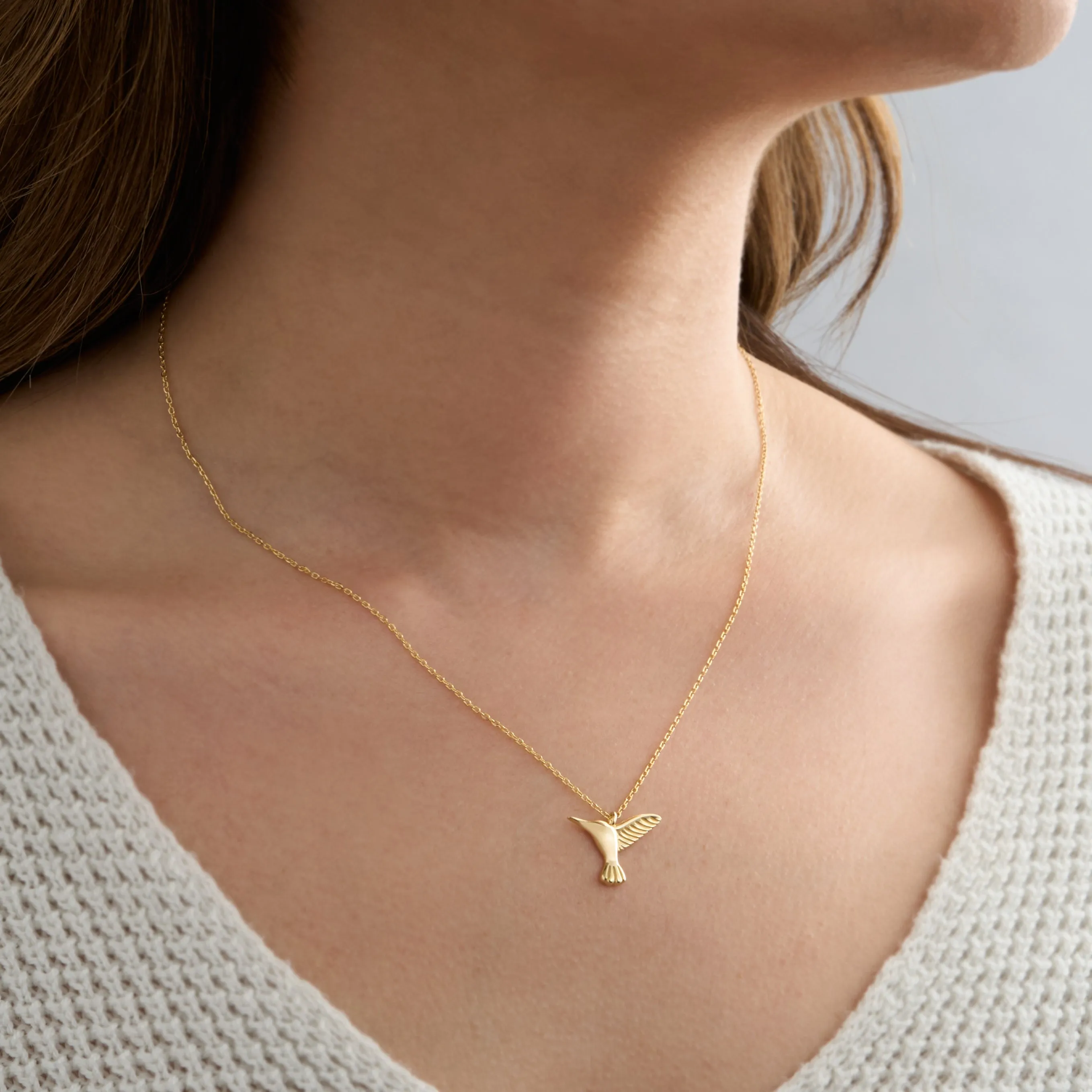 Gold Sterling Silver Hummingbird Necklace