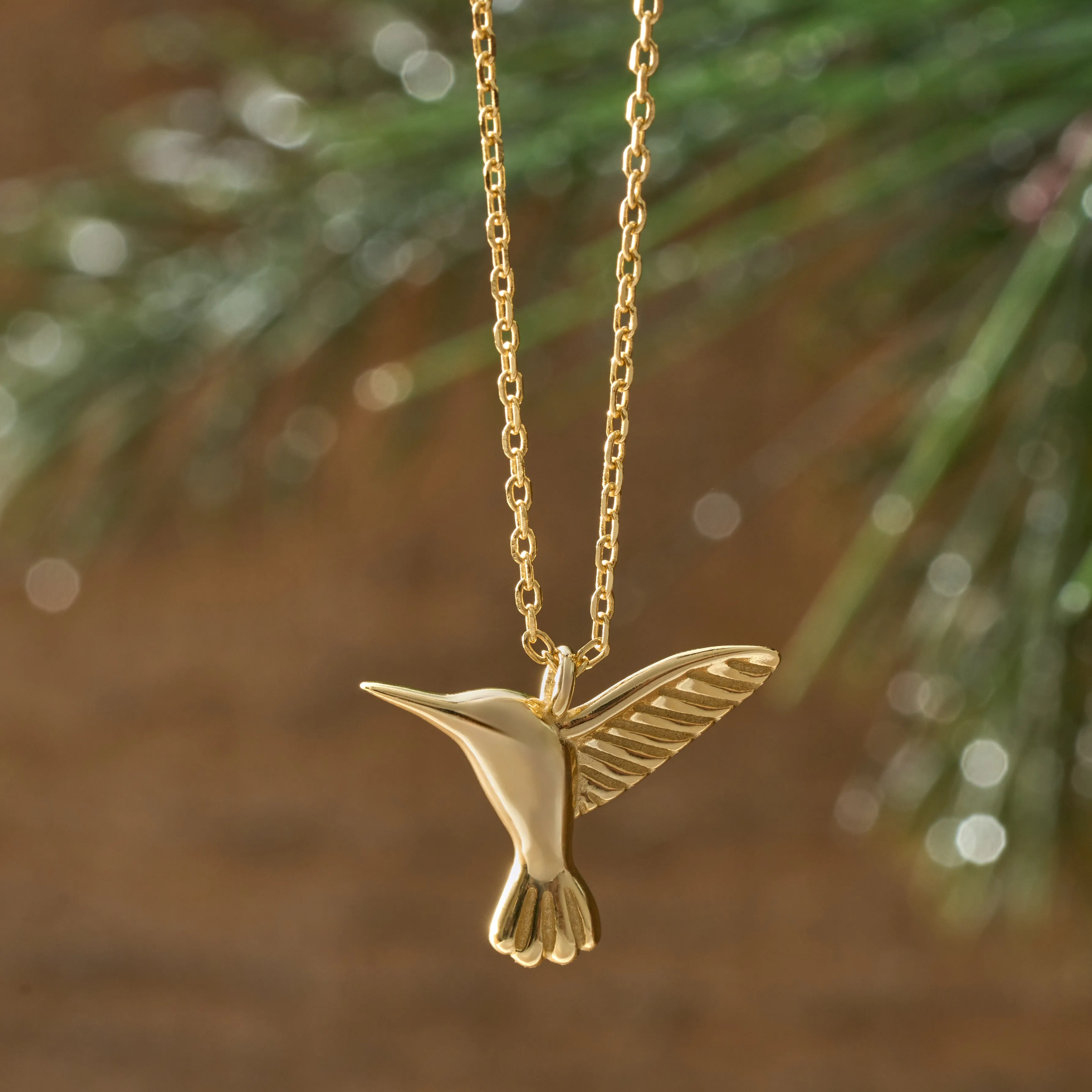 Gold Sterling Silver Hummingbird Necklace