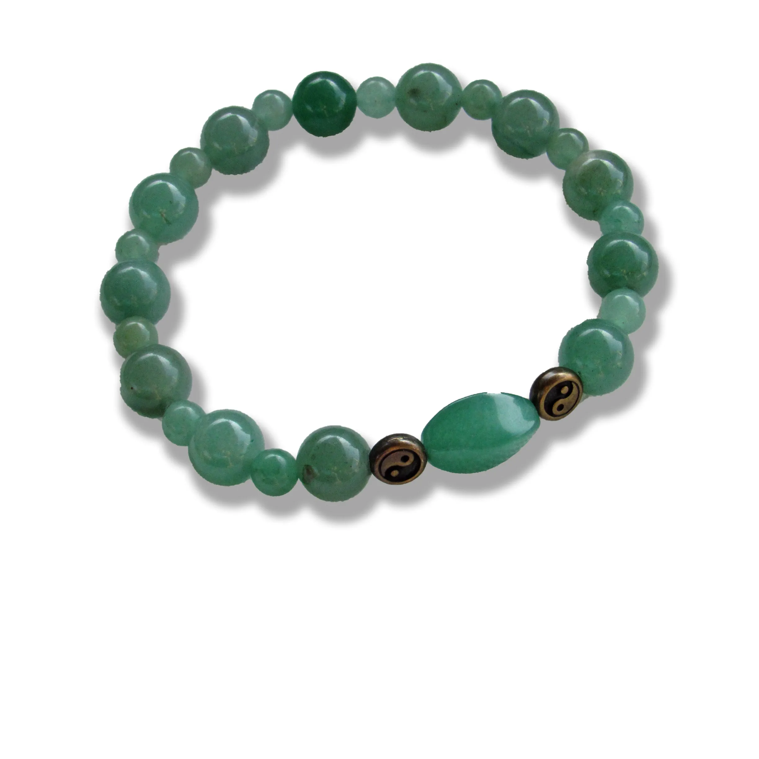 Green Aventurine gemstone and Puter Yin Yang Stretch Bracelet