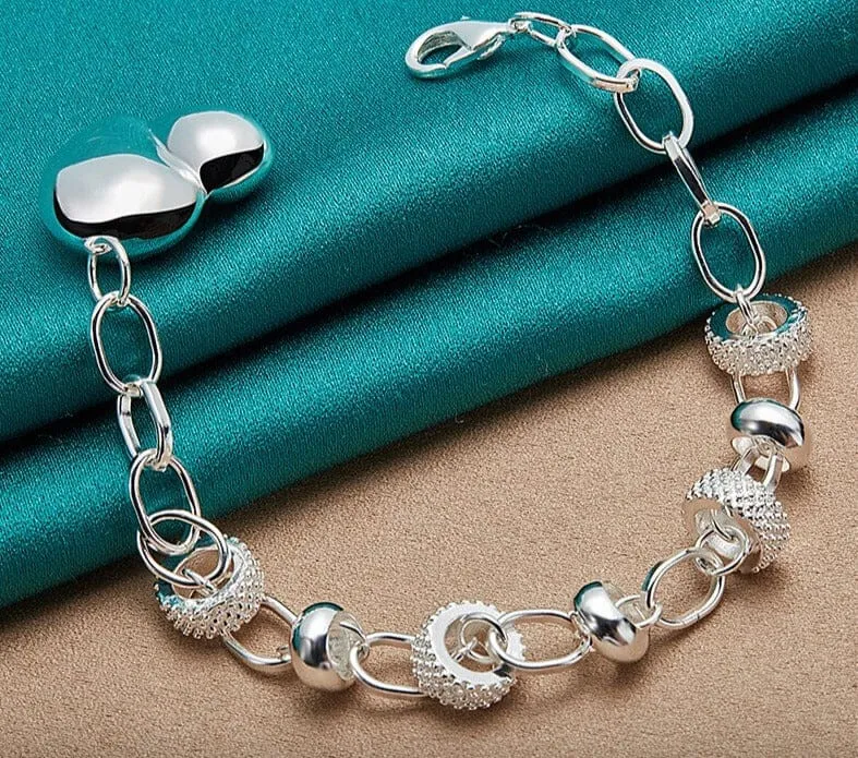 Heart Love Silver Chain Bracelet