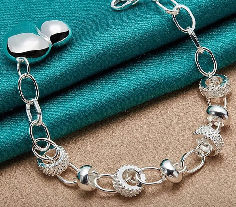 Heart Love Silver Chain Bracelet