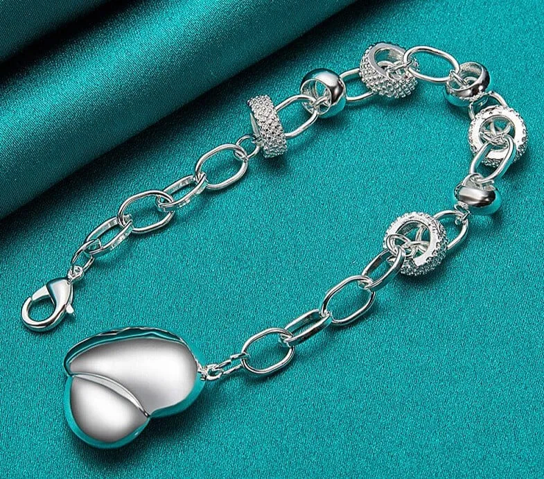 Heart Love Silver Chain Bracelet