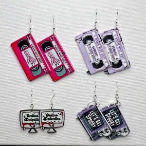 Horror Movie Detective VHS TV Halloween Spooky Season, Acrylic Silver/Silver-tone  Earrings, Hypoallergenic Gift