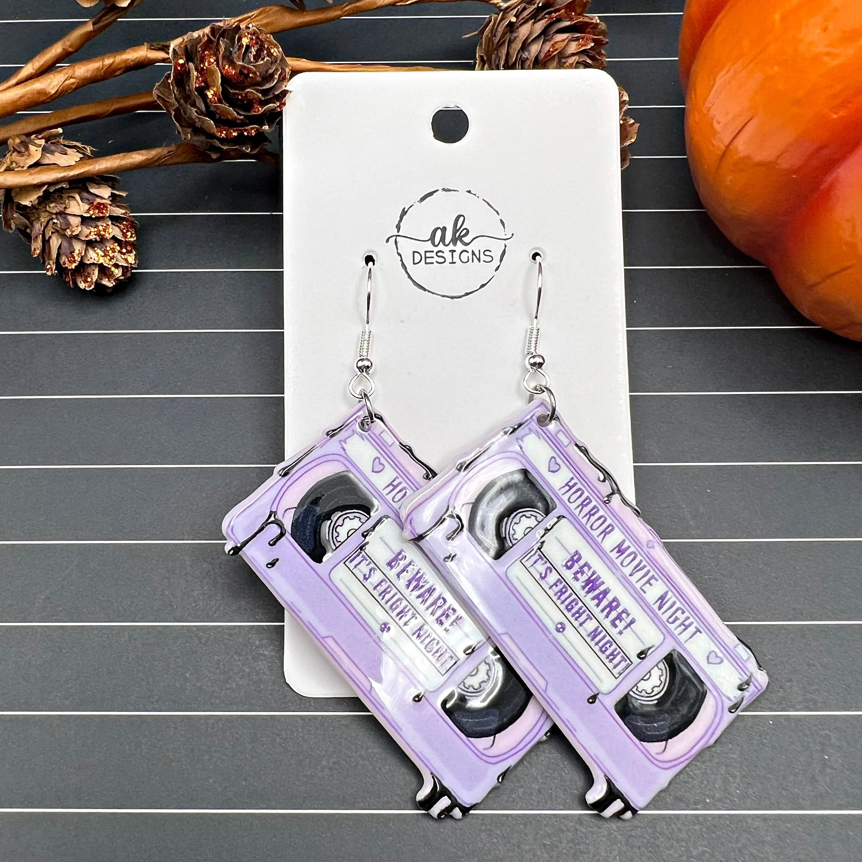 Horror Movie Detective VHS TV Halloween Spooky Season, Acrylic Silver/Silver-tone  Earrings, Hypoallergenic Gift