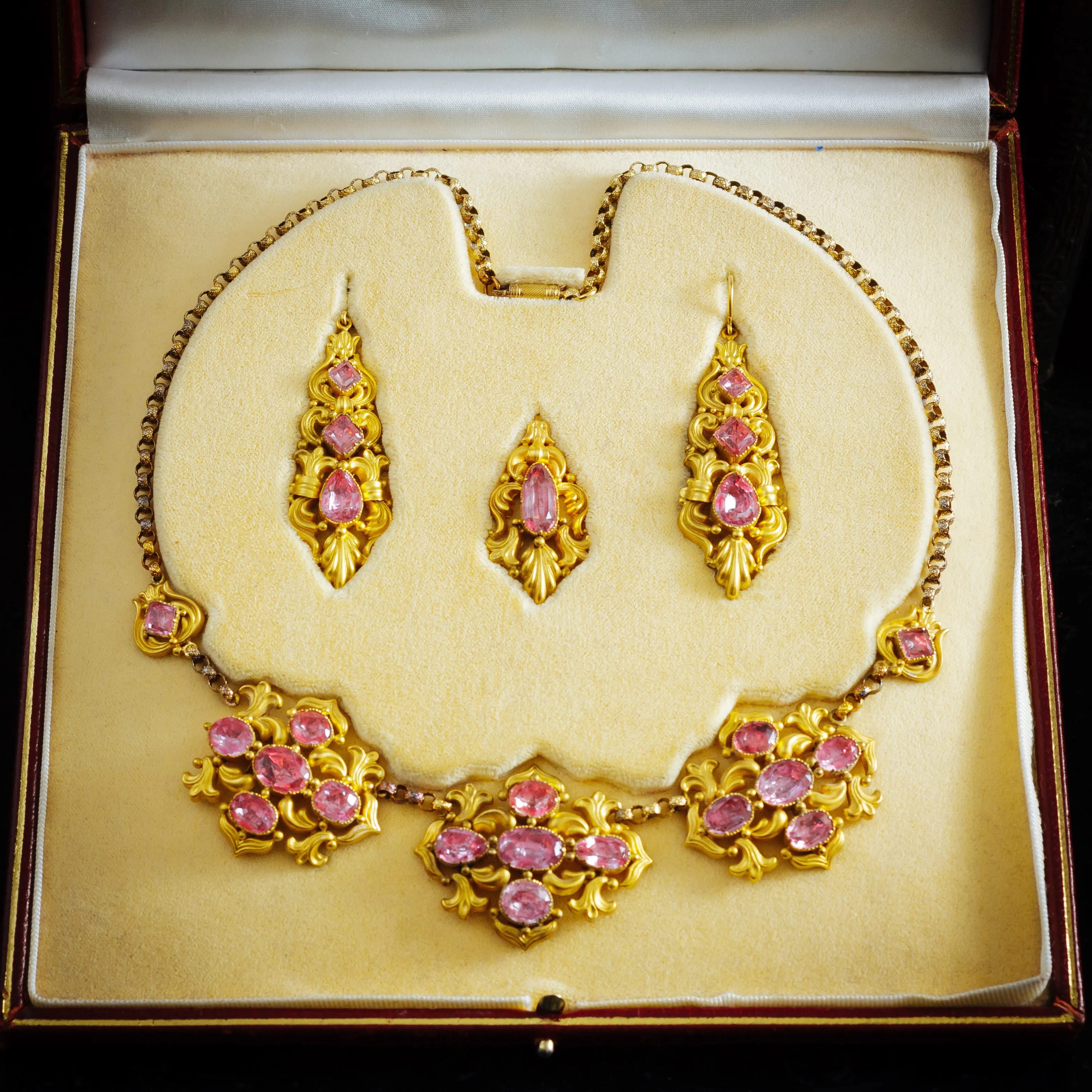 Intoxicating Antique Georgian Foiled Pink Topaz Demi-Parure