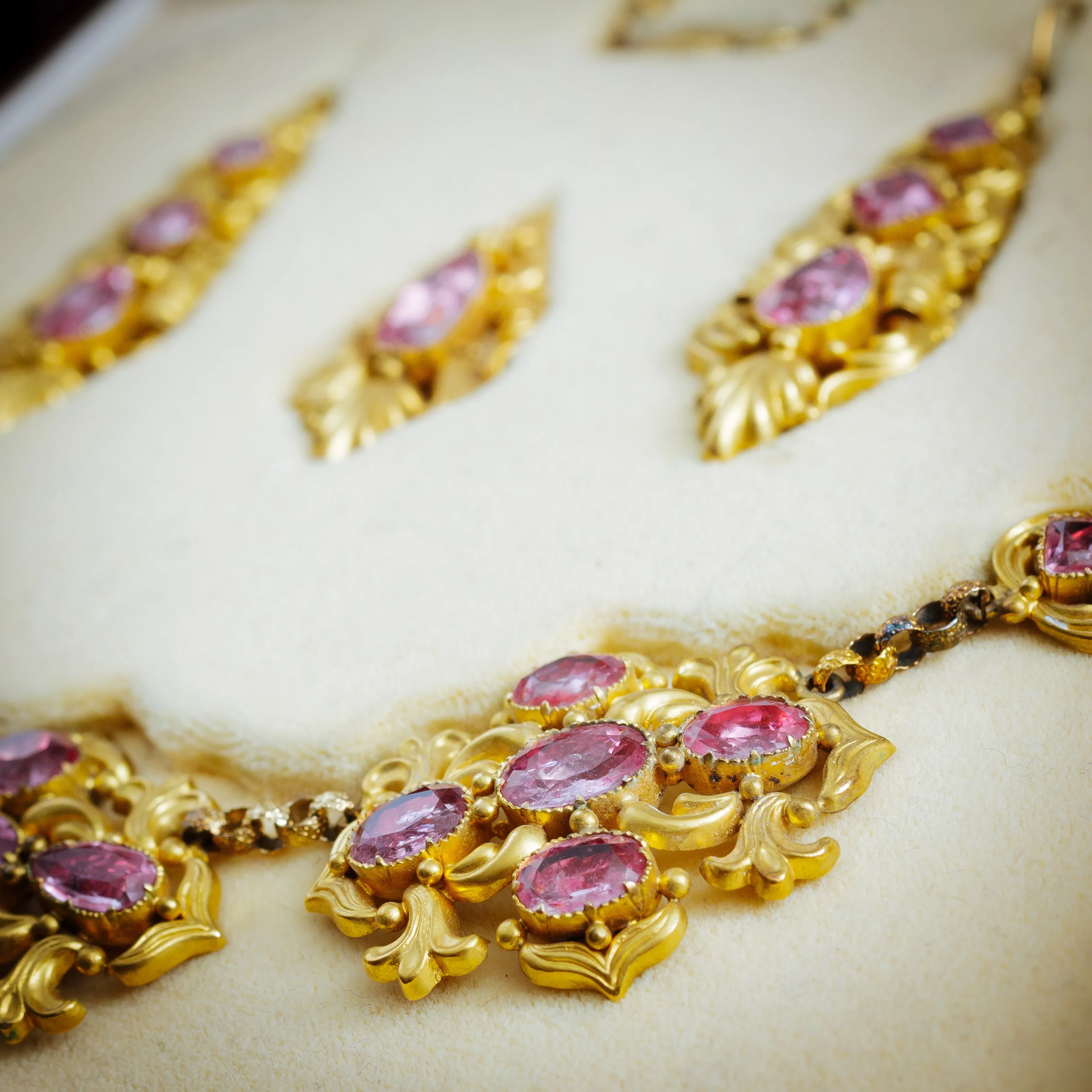 Intoxicating Antique Georgian Foiled Pink Topaz Demi-Parure