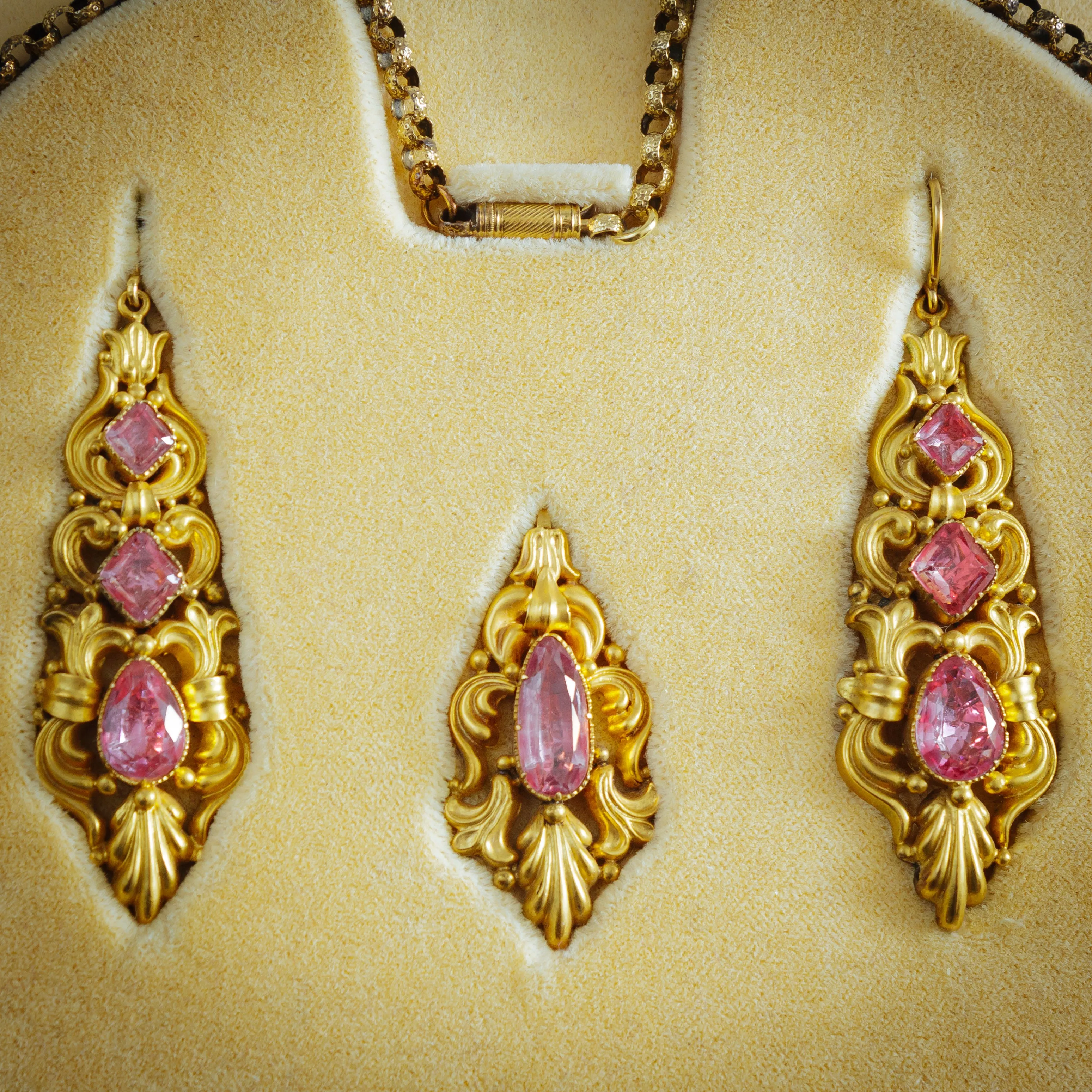 Intoxicating Antique Georgian Foiled Pink Topaz Demi-Parure