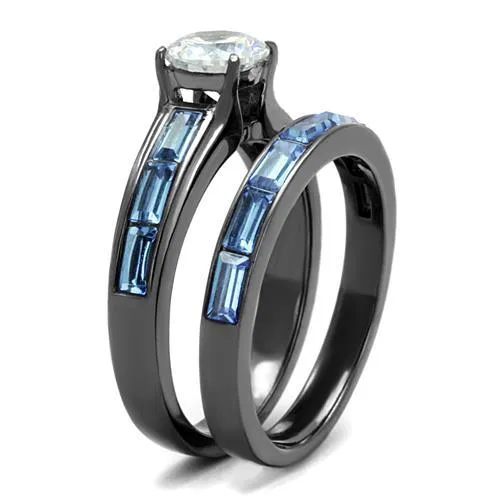 IP Light Black (IP Gun) Stainless Steel Ring with AAA Grade CZ in Clear for Women Style TK2845