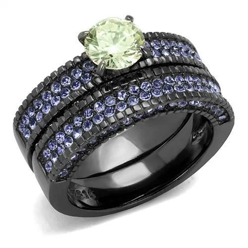 IP Light Black (IP Gun) Stainless Steel Ring with AAA Grade CZ in  Green color for Women Style TK2672