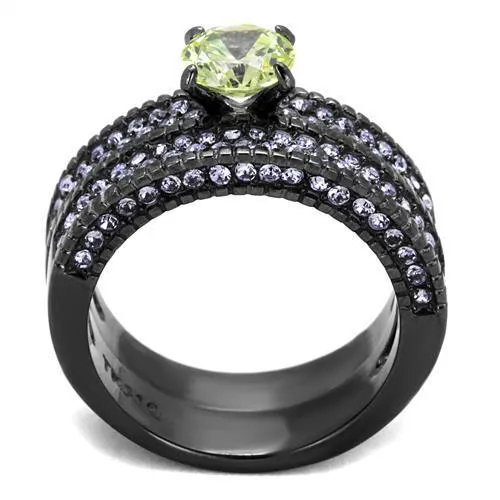 IP Light Black (IP Gun) Stainless Steel Ring with AAA Grade CZ in  Green color for Women Style TK2672