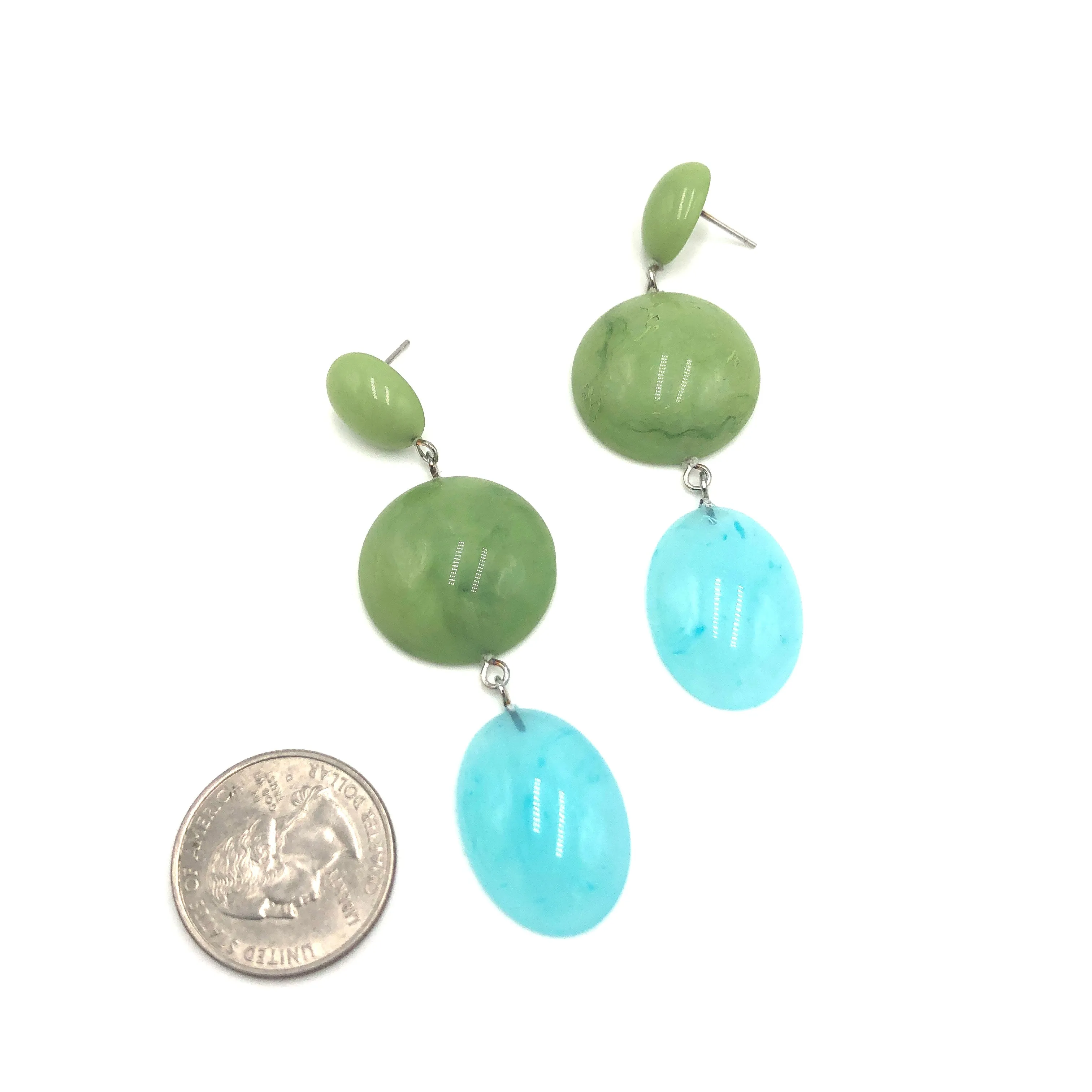 Jadeite & Aqua Retro Statement Earrings