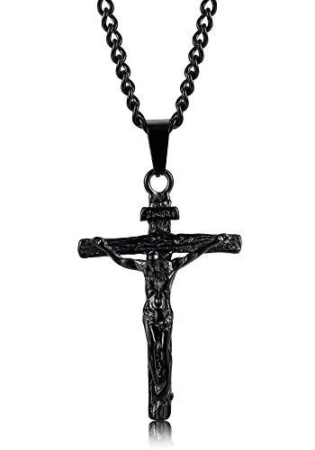 Jewelry Stainless Steel Antique Cross Crucifix Pendant Necklace For Men 24 Inch