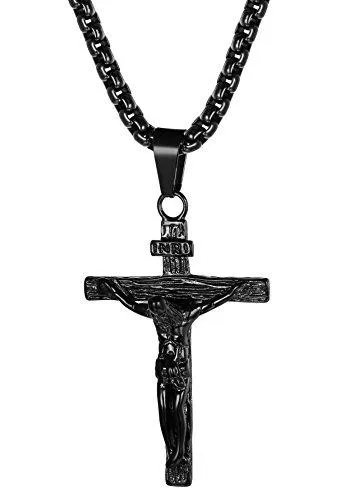 Jewelry Stainless Steel Antique Cross Crucifix Pendant Necklace For Men 24 Inch