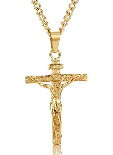 Jewelry Stainless Steel Antique Cross Crucifix Pendant Necklace For Men 24 Inch