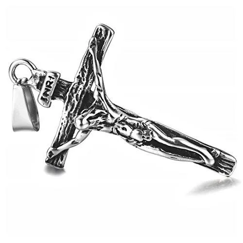 Jewelry Stainless Steel Antique Cross Crucifix Pendant Necklace For Men 24 Inch