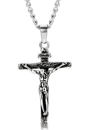 Jewelry Stainless Steel Antique Cross Crucifix Pendant Necklace For Men 24 Inch