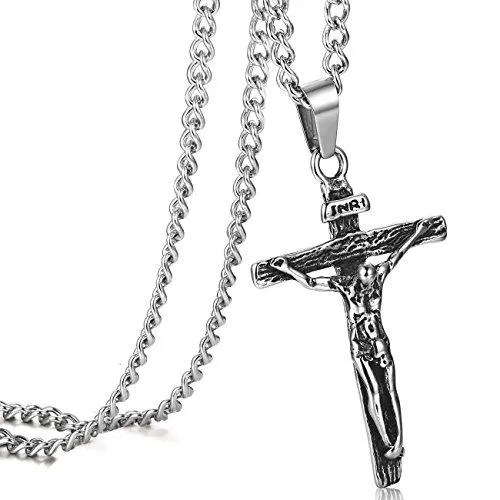 Jewelry Stainless Steel Antique Cross Crucifix Pendant Necklace For Men 24 Inch