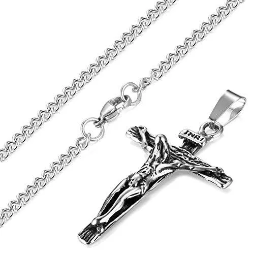 Jewelry Stainless Steel Antique Cross Crucifix Pendant Necklace For Men 24 Inch