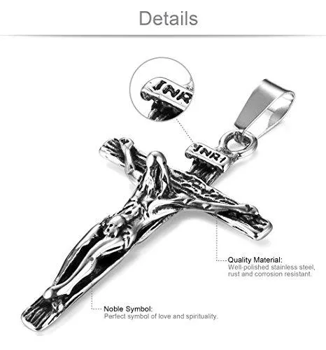 Jewelry Stainless Steel Antique Cross Crucifix Pendant Necklace For Men 24 Inch