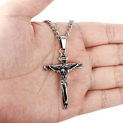 Jewelry Stainless Steel Antique Cross Crucifix Pendant Necklace For Men 24 Inch