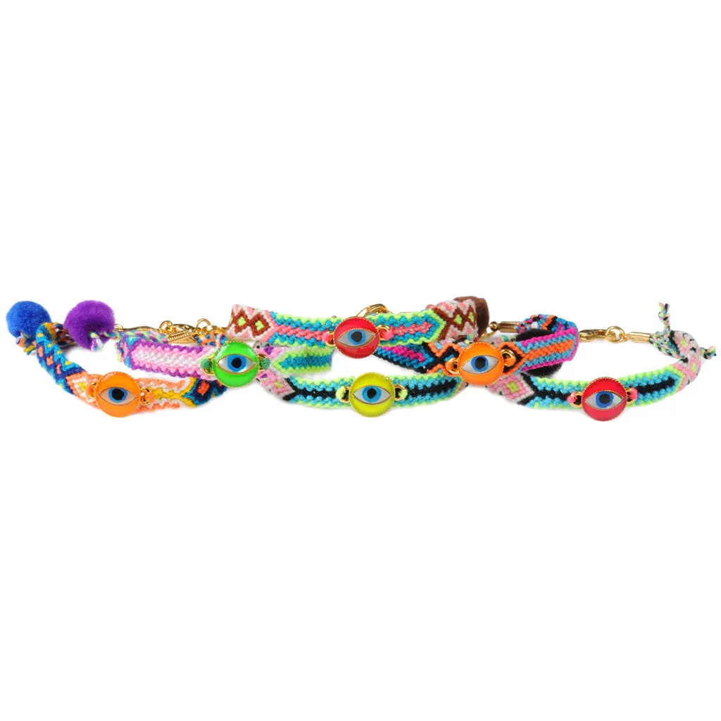 Limited Edition Neon Enamel Evil Eye Token Friendship Bracelet