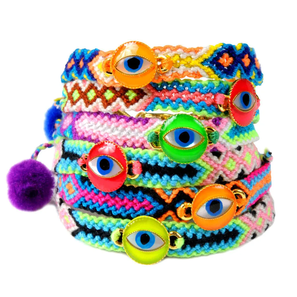 Limited Edition Neon Enamel Evil Eye Token Friendship Bracelet