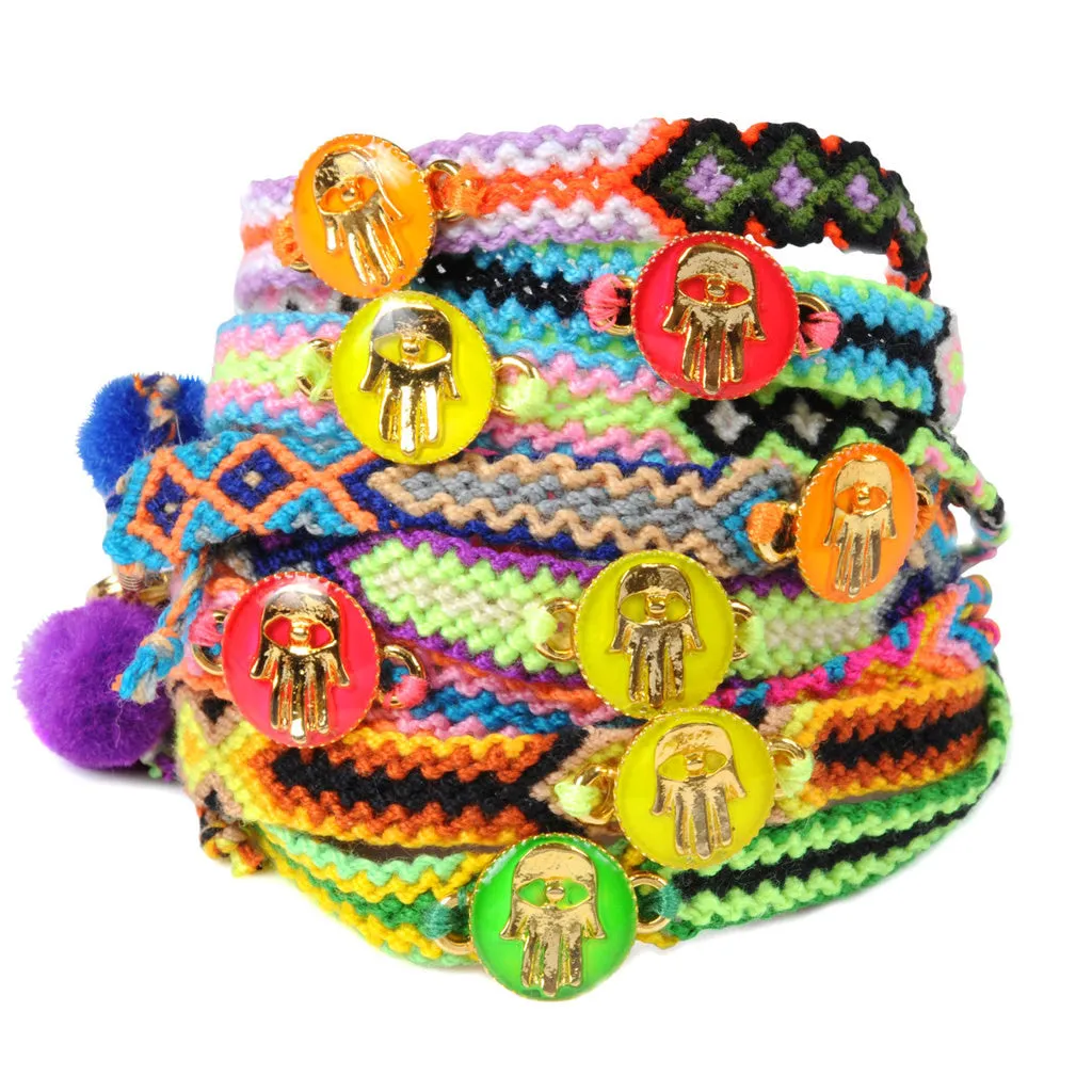 Limited Edition Neon Enamel Hamsa Hand Token Friendship Bracelet