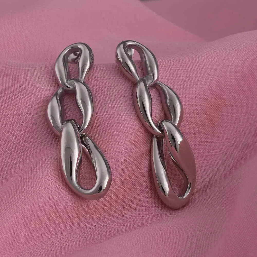 Linked Silver Chain Drop Earrings