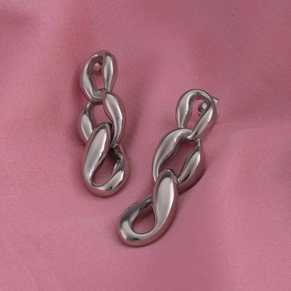 Linked Silver Chain Drop Earrings